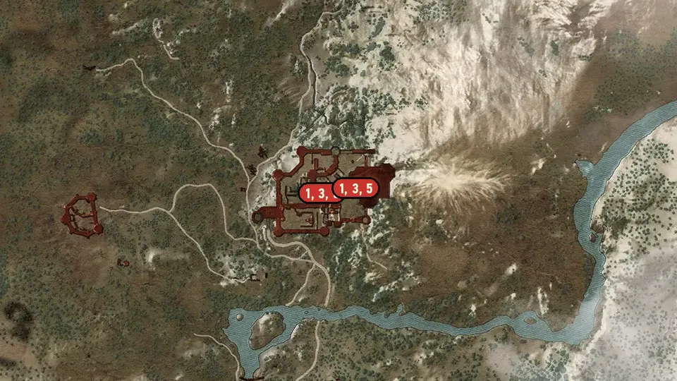 Map of the Ghosts of the Past objectives around Reardon Manor, Kaer Morhen, Lindenvale