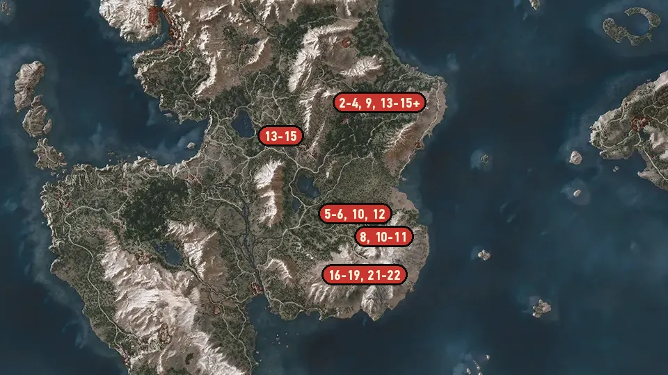 Map of the Practicum in Advanced Alchemy objectives around Distillery, Gedyneith, Druids' Camp