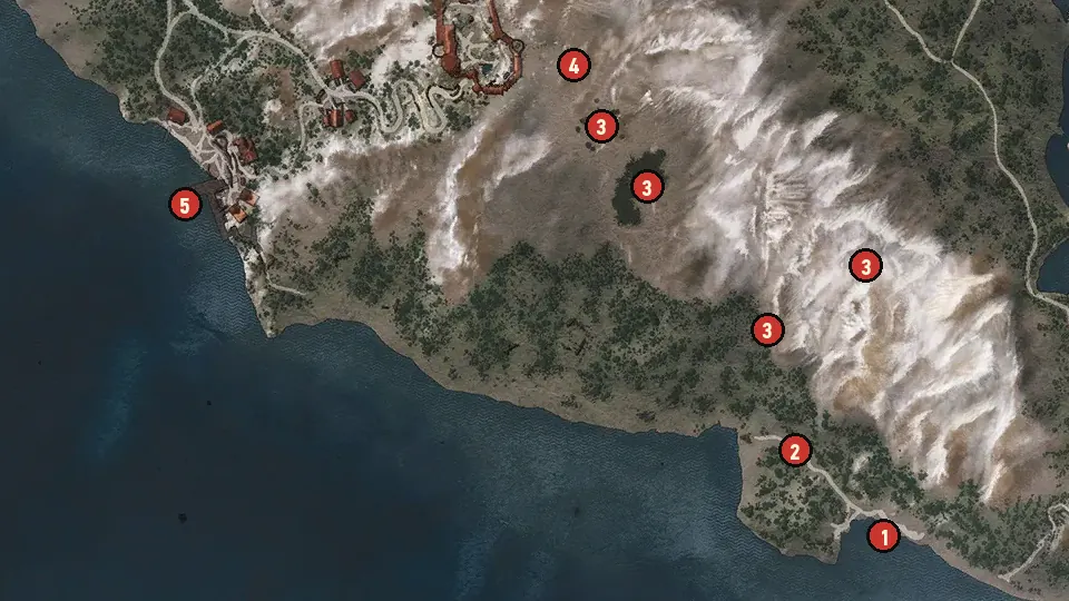 Map of the The Cave of Dreams objectives around Kaer Muire, Elverum Lighthouse, Holmstein's Port