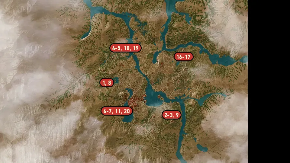 Map of the Scavenger Hunt: Grandmaster Manticore Gear objectives around Prophet Lebioda Statue, Termes Palace Ruins, Fort Astre Ruins