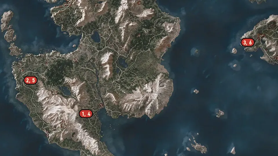 Map of the Scavenger Hunt: Wolf School Gear Upgrade Diagrams - Part 3 objectives around Fyresdal, Arinbjorn, Lofoten