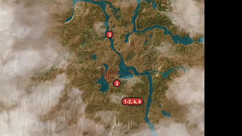 Map of the Wine Wars: The Deus in the Machina objectives around Tesham Mutna Ruins, Plegmund's Bridge